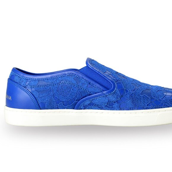 Dolce & Gabbana Women's Blue Lace Leather Slip On Loafers Shoes US 7.5 IT 37.5 - Picture 4 of 8